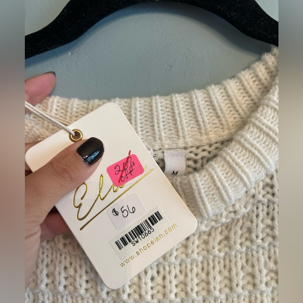 Off White Cap Sleeve Cable Knit Crop Sweater - Picture 5 of 5